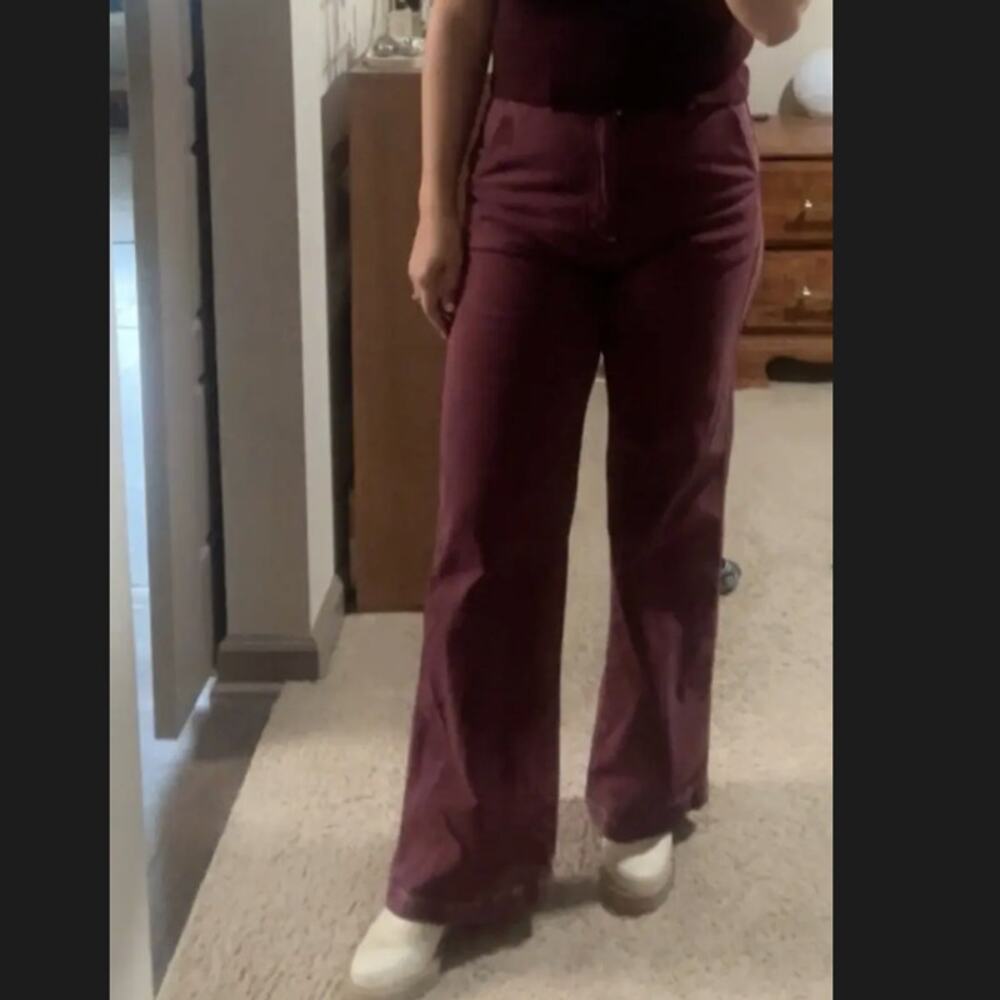 Joe's Jeans Burgundy Wide Leg SIZE 25 Denim High Waisted Long Fall Designer $248 - Picture 4 of 15